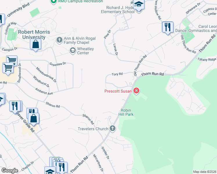 map of restaurants, bars, coffee shops, grocery stores, and more near 137 Tory Road in Coraopolis