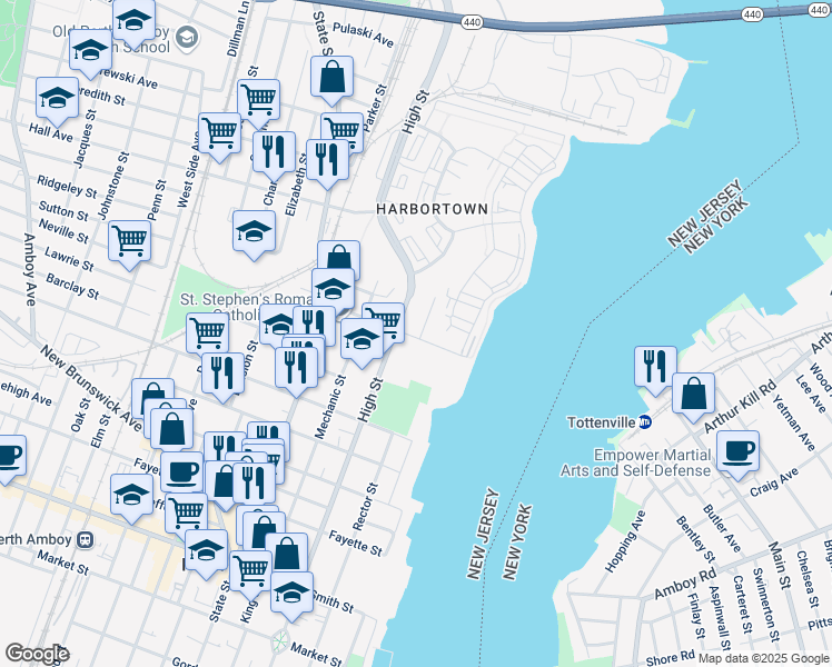 map of restaurants, bars, coffee shops, grocery stores, and more near 515 Hartford Street in Perth Amboy
