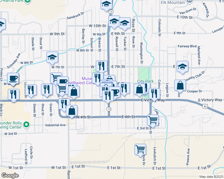 map of restaurants, bars, coffee shops, grocery stores, and more near in Craig