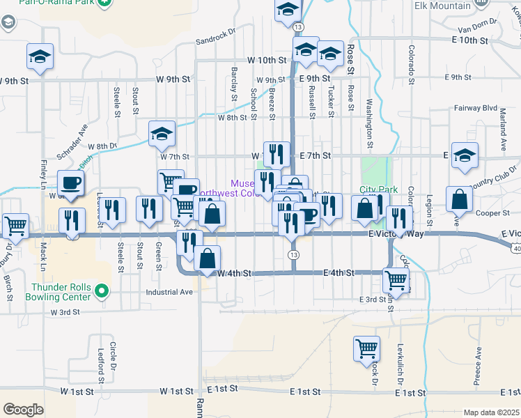 map of restaurants, bars, coffee shops, grocery stores, and more near 500-598 School St in Craig