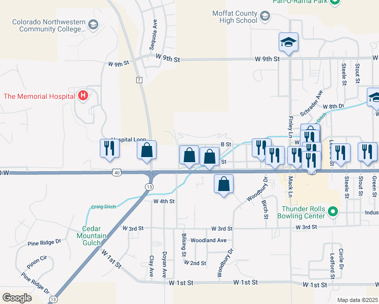 map of restaurants, bars, coffee shops, grocery stores, and more near 539-543 7th Ave W in Craig