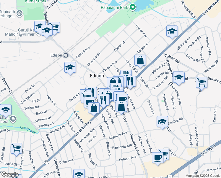 map of restaurants, bars, coffee shops, grocery stores, and more near in Edison