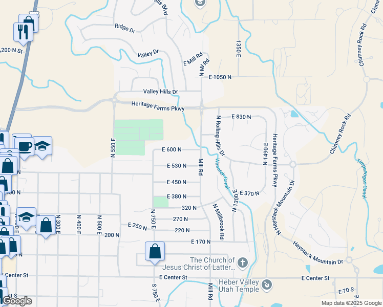map of restaurants, bars, coffee shops, grocery stores, and more near 1000 North 750 East in Heber City