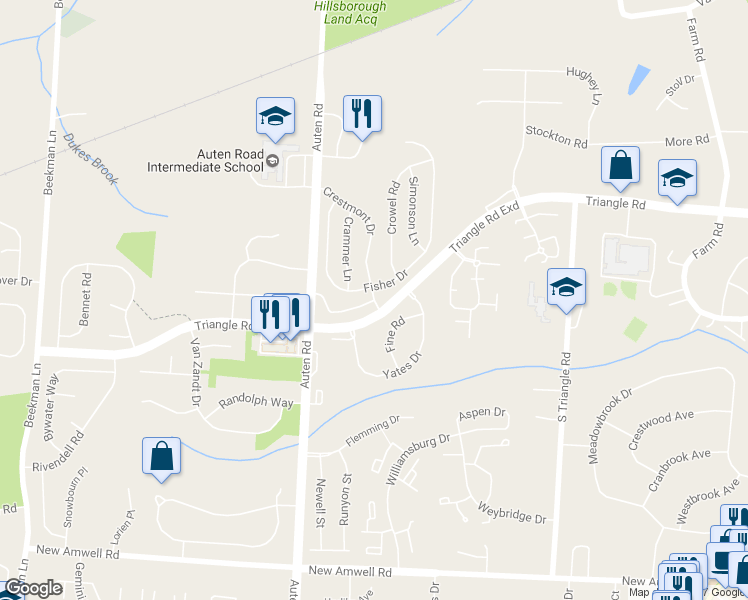 map of restaurants, bars, coffee shops, grocery stores, and more near 1 Crestmont Drive in Somerset County