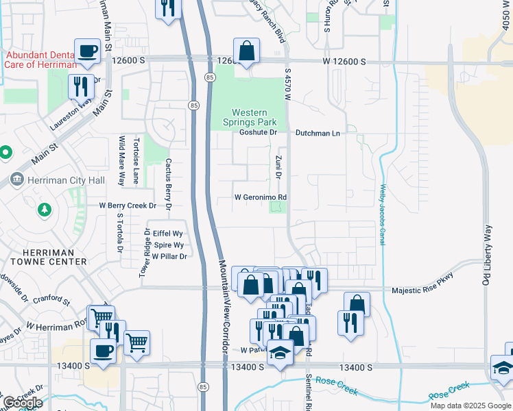 map of restaurants, bars, coffee shops, grocery stores, and more near 12979 Wapiti Court in Riverton