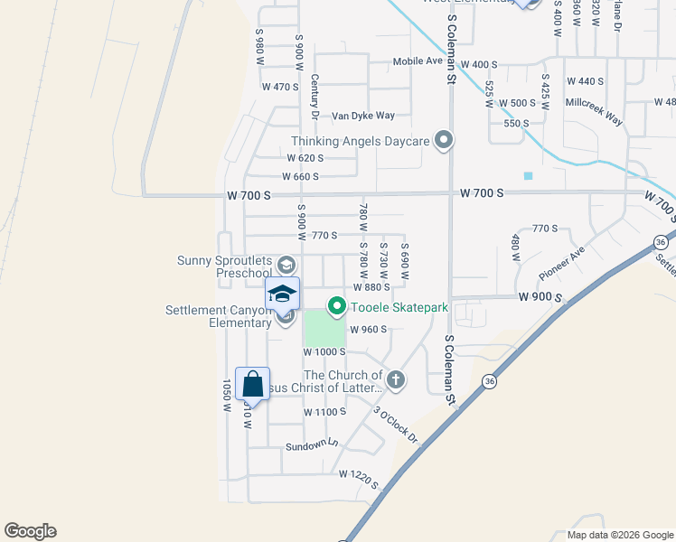 map of restaurants, bars, coffee shops, grocery stores, and more near 863 South 860 West in Tooele