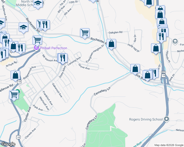 map of restaurants, bars, coffee shops, grocery stores, and more near 46 Clairmont Avenue in Pittsburgh
