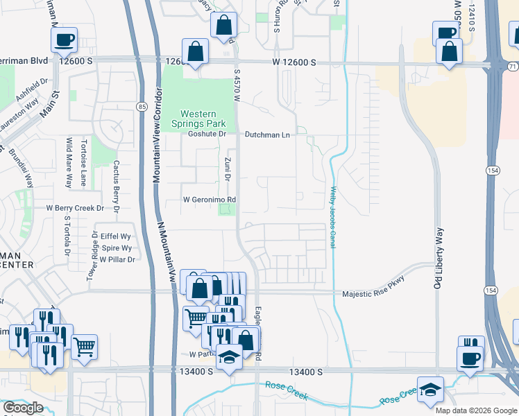 map of restaurants, bars, coffee shops, grocery stores, and more near 12984 South 4490 West in Riverton