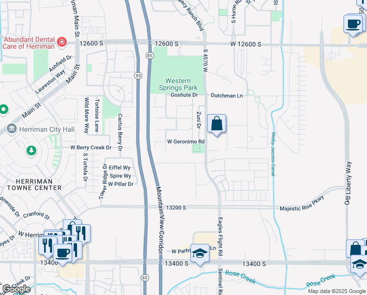 map of restaurants, bars, coffee shops, grocery stores, and more near 12979 Wapiti Court in Riverton
