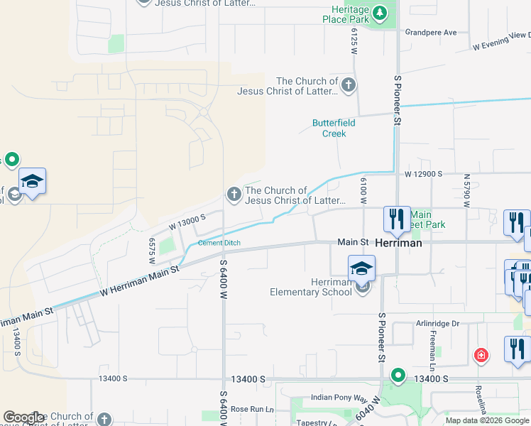 map of restaurants, bars, coffee shops, grocery stores, and more near 6299 Hawks Bluff Road in Herriman