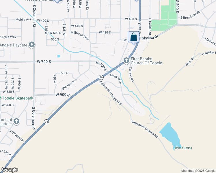 map of restaurants, bars, coffee shops, grocery stores, and more near 875 Settlement Canyon Road in Tooele