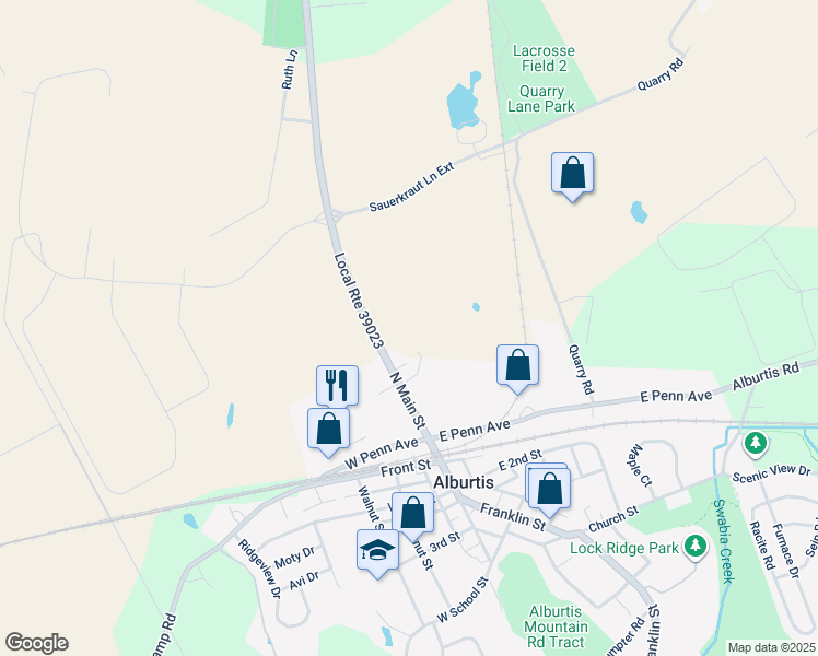 map of restaurants, bars, coffee shops, grocery stores, and more near 8362 Spring Creek Road in Alburtis