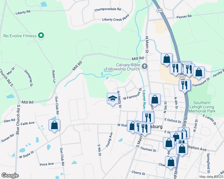 map of restaurants, bars, coffee shops, grocery stores, and more near 826 Willowbrook Place in Coopersburg
