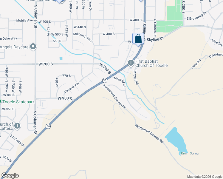 map of restaurants, bars, coffee shops, grocery stores, and more near 865 Settlement Canyon Road in Tooele
