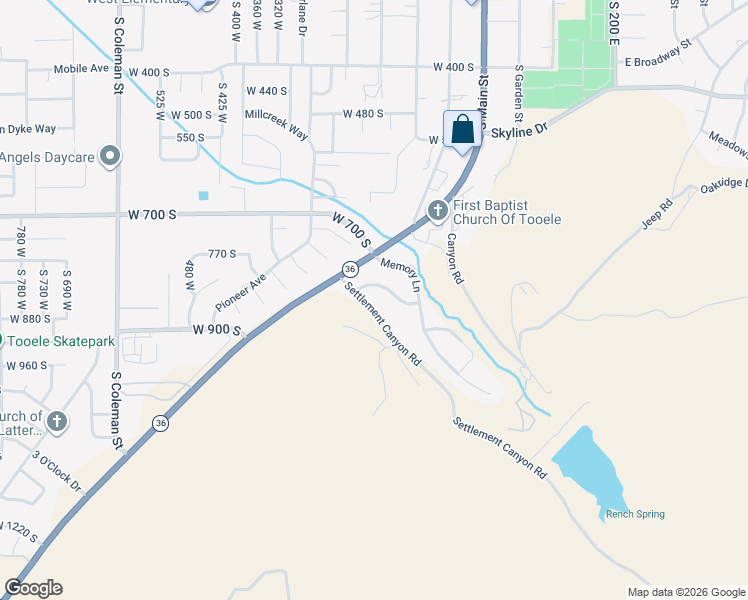 map of restaurants, bars, coffee shops, grocery stores, and more near 875 Settlement Canyon Road in Tooele