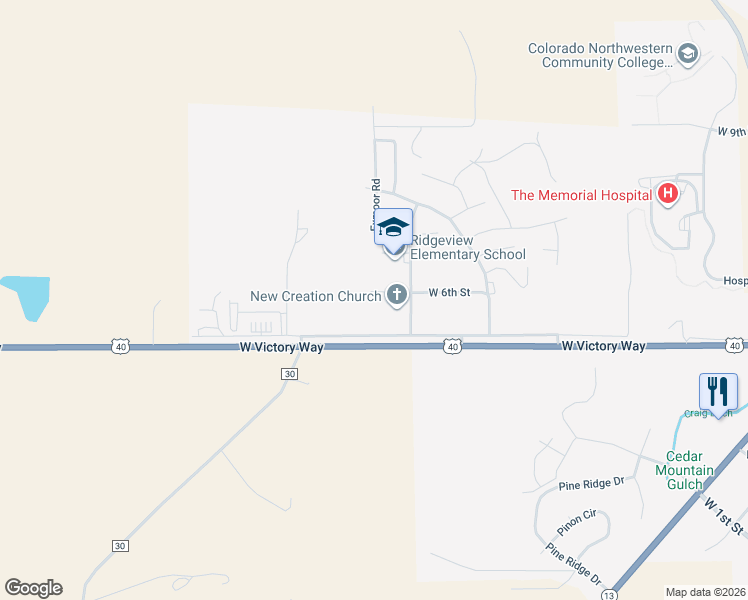 map of restaurants, bars, coffee shops, grocery stores, and more near Crescent Drive in Craig