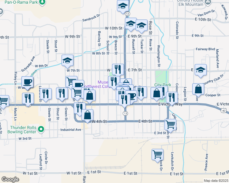 map of restaurants, bars, coffee shops, grocery stores, and more near 537 Breeze Street in Craig