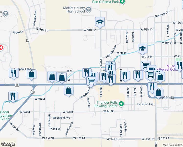 map of restaurants, bars, coffee shops, grocery stores, and more near 1581 A Street in Craig