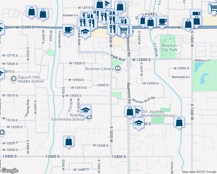 map of restaurants, bars, coffee shops, grocery stores, and more near 1844 West 13035 South in Riverton