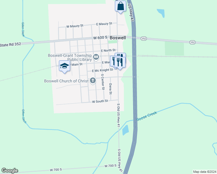 map of restaurants, bars, coffee shops, grocery stores, and more near 406 Dana Street in Boswell