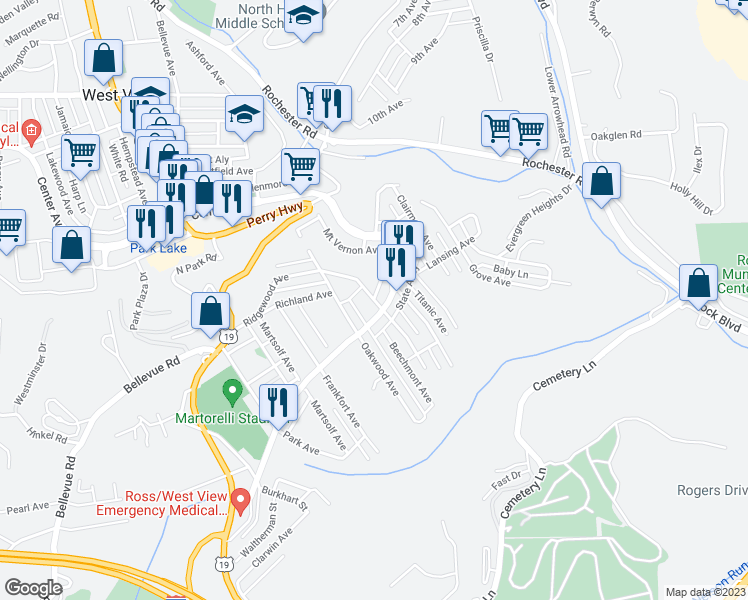 map of restaurants, bars, coffee shops, grocery stores, and more near 53 Mount Vernon Avenue in Pittsburgh