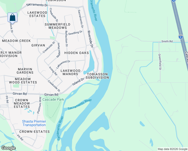 map of restaurants, bars, coffee shops, grocery stores, and more near 3191 Island Drive in Redding