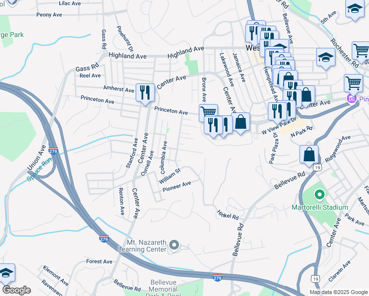 map of restaurants, bars, coffee shops, grocery stores, and more near 22 Adrian Avenue in Pittsburgh
