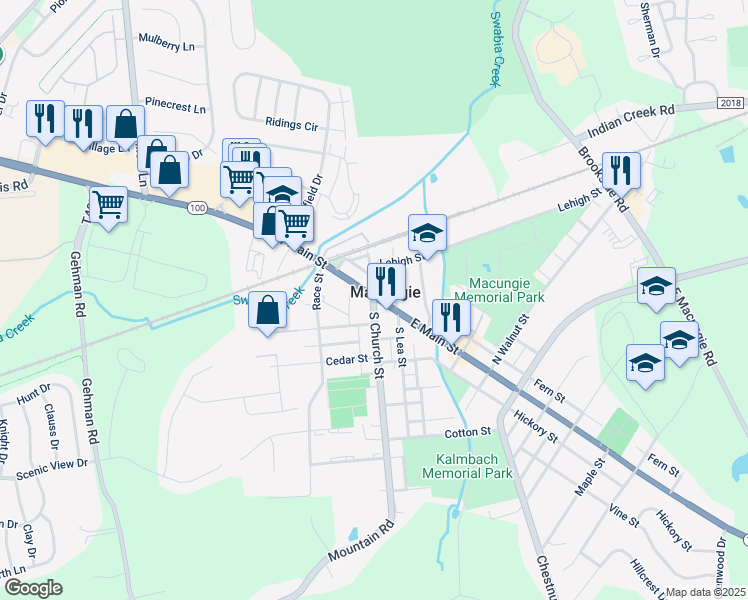 map of restaurants, bars, coffee shops, grocery stores, and more near 4 South Church Street in Macungie