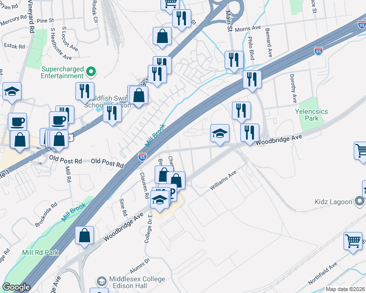 map of restaurants, bars, coffee shops, grocery stores, and more near 57 Westervelt Avenue in Edison