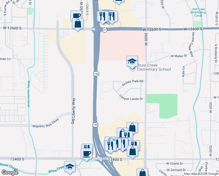 map of restaurants, bars, coffee shops, grocery stores, and more near 3853 West Red Sands Road in Riverton