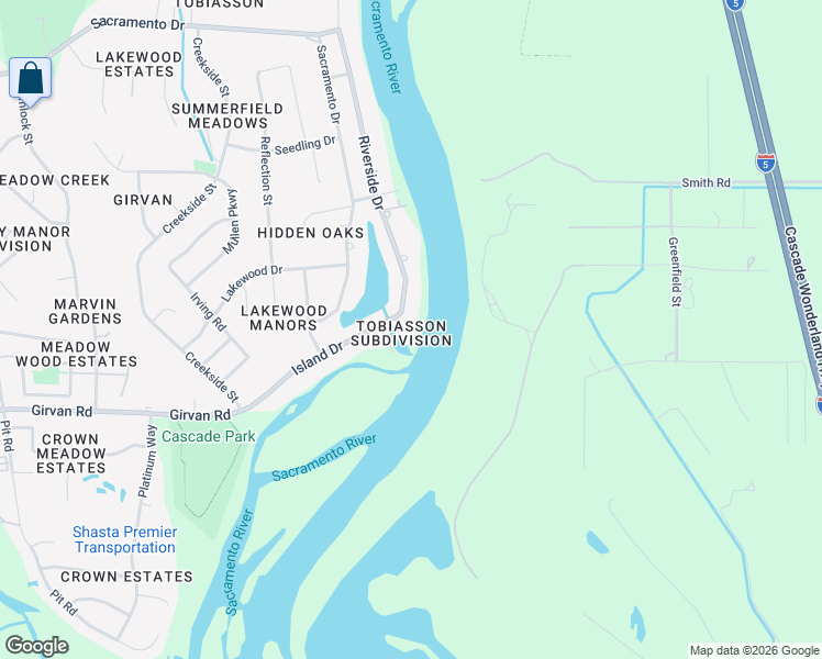 map of restaurants, bars, coffee shops, grocery stores, and more near 3191 Island Drive in Redding