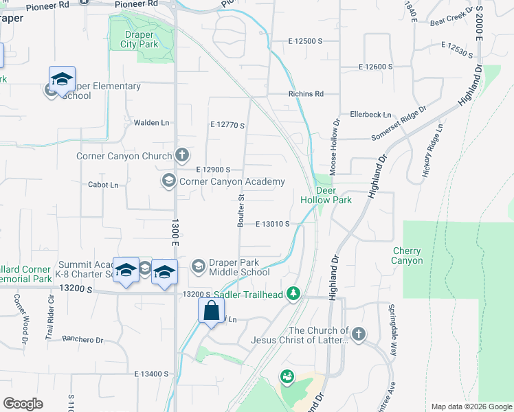 map of restaurants, bars, coffee shops, grocery stores, and more near 1518 Stanford Court in Draper