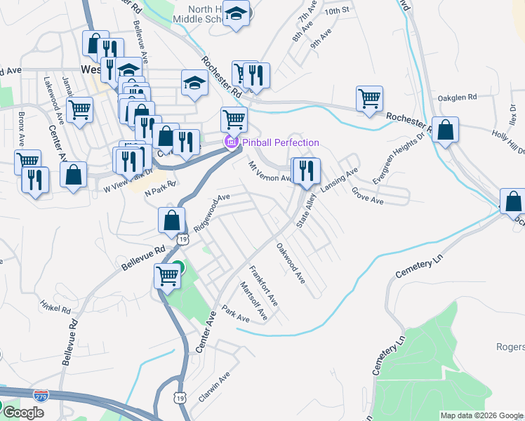 map of restaurants, bars, coffee shops, grocery stores, and more near 217 Oakwood Avenue in Pittsburgh