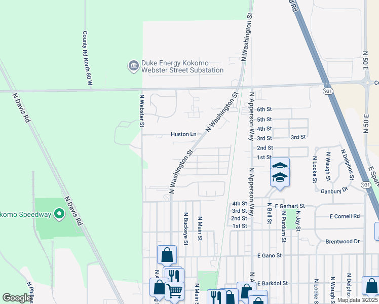 map of restaurants, bars, coffee shops, grocery stores, and more near 2821 North Washington Street in Kokomo
