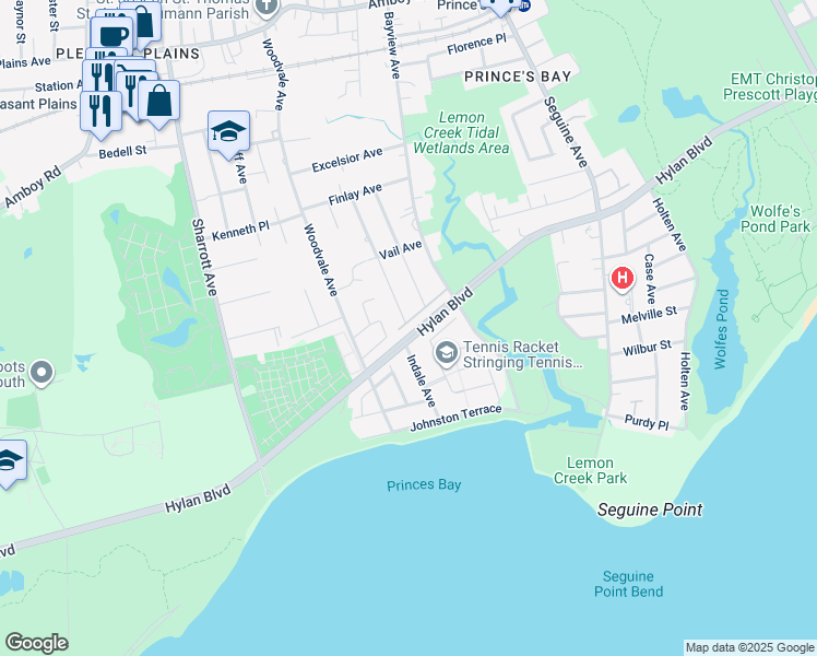 map of restaurants, bars, coffee shops, grocery stores, and more near 126 Bayview Lane in Staten Island