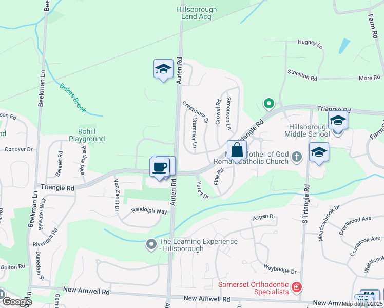 map of restaurants, bars, coffee shops, grocery stores, and more near 24 Crestmont Drive in Somerset County