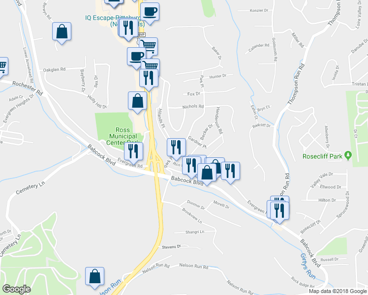 map of restaurants, bars, coffee shops, grocery stores, and more near 120 Park Place in Pittsburgh