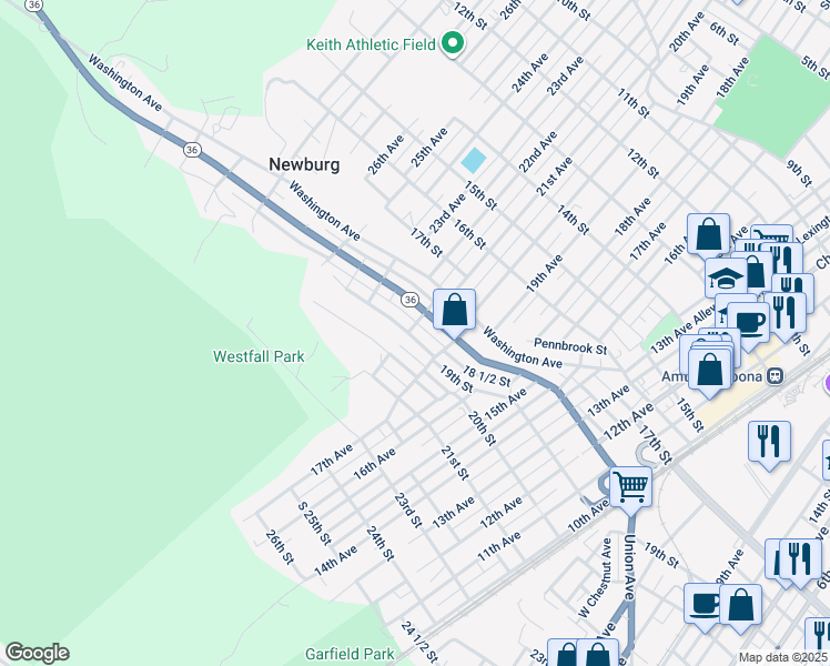 map of restaurants, bars, coffee shops, grocery stores, and more near 2022 19th Street in Altoona
