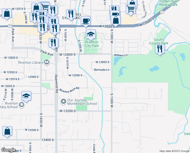 map of restaurants, bars, coffee shops, grocery stores, and more near 12952 Croix Circle in Riverton
