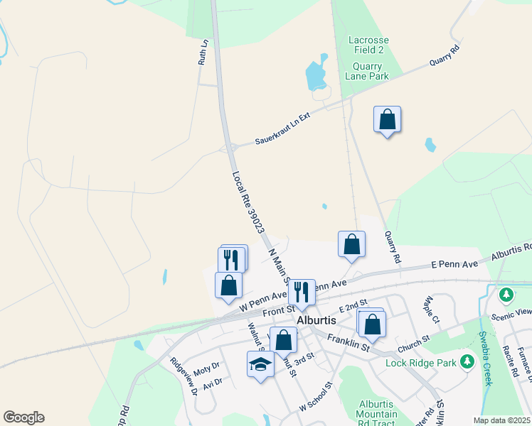 map of restaurants, bars, coffee shops, grocery stores, and more near 8362 Spring Creek Road in Alburtis