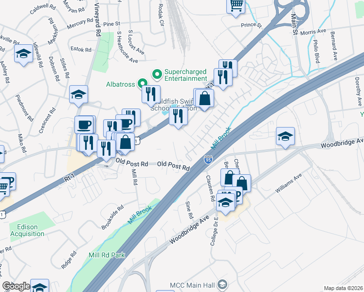 map of restaurants, bars, coffee shops, grocery stores, and more near 100 Yelencsics Court in Edison
