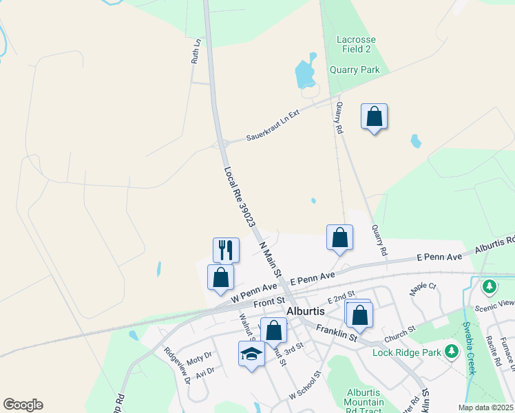 map of restaurants, bars, coffee shops, grocery stores, and more near 8362 Spring Creek Road in Alburtis