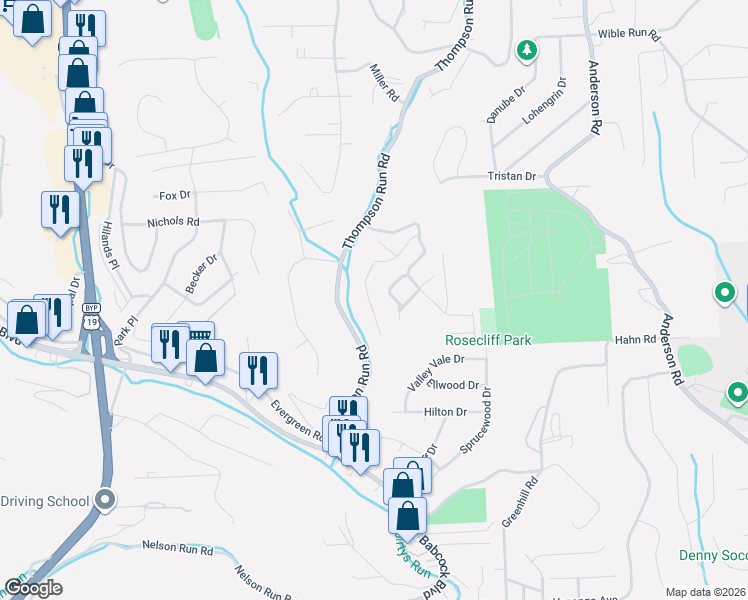 map of restaurants, bars, coffee shops, grocery stores, and more near 234 Queensberry Court in Pittsburgh