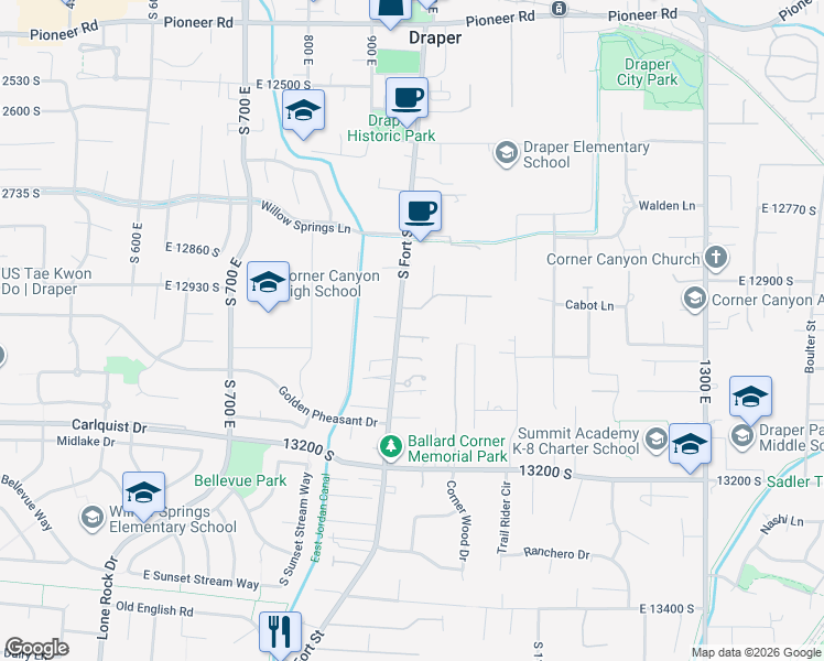 map of restaurants, bars, coffee shops, grocery stores, and more near 960 New Hope Drive in Draper