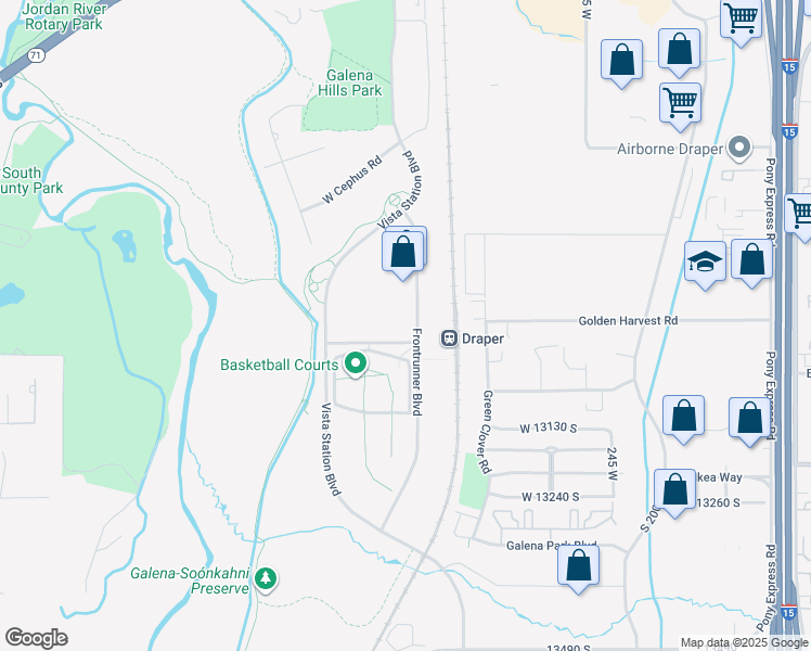 map of restaurants, bars, coffee shops, grocery stores, and more near 12936 Frontrunner Boulevard in Draper