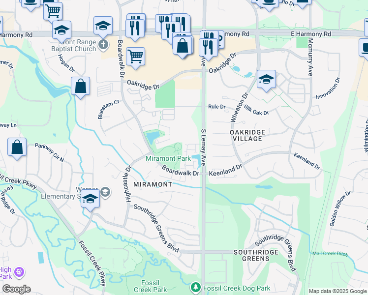 map of restaurants, bars, coffee shops, grocery stores, and more near 5055 South Lemay Avenue in Fort Collins