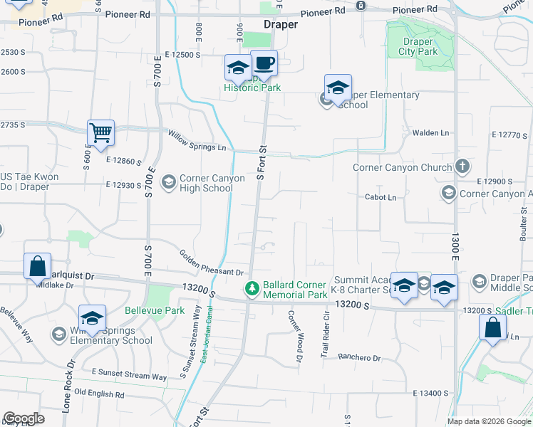 map of restaurants, bars, coffee shops, grocery stores, and more near 960 New Hope Drive in Draper