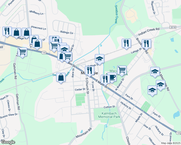 map of restaurants, bars, coffee shops, grocery stores, and more near in Macungie