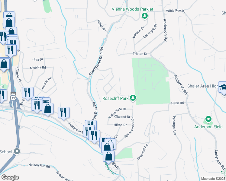 map of restaurants, bars, coffee shops, grocery stores, and more near 304 Woodbridge Drive in Pittsburgh
