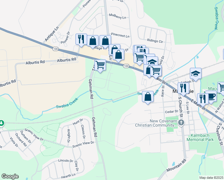 map of restaurants, bars, coffee shops, grocery stores, and more near 8107 Woodmont Circle in Macungie